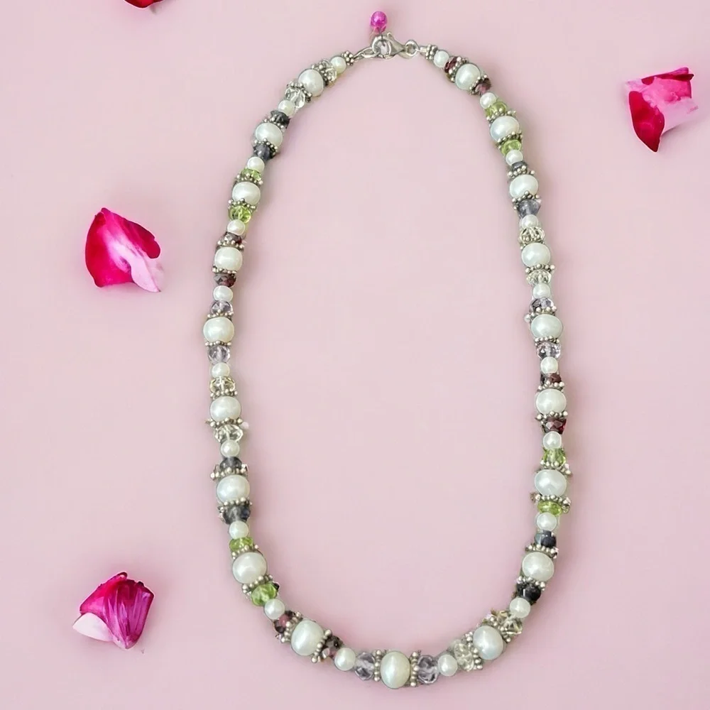 Genuine Freshwater Pearl, Garnet, Peridot, Citrine, Amethyst and SS Necklace